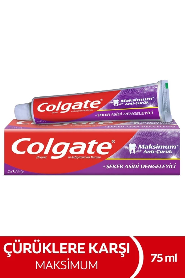 COLGATE Maksimum Anti Çürük Şeker Asidi Dengeleyici Diş Macunu 75 Ml