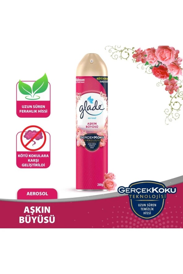 GLADE Hava Tazeleyici Aerosol, Oda Kokusu, Aşkın Büyüsü, 300Ml ürün görseli 1