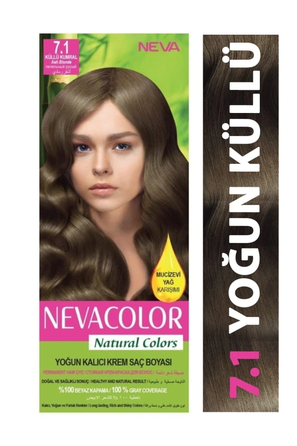 NEVA COLOR Nevacolor Natural Colors 7.1 Küllü Kumral - Kalıcı Krem Saç Boyası Seti