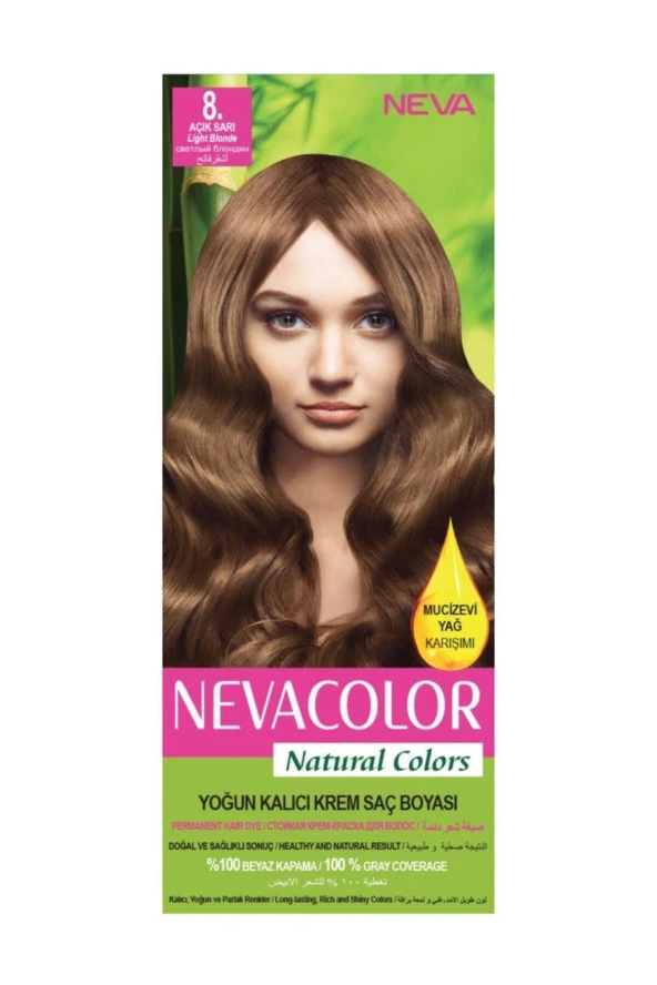 NEVA COLOR Nevacolor Natural Colors 8. Açık Sarı - Kalıcı Krem Saç Boyası Seti