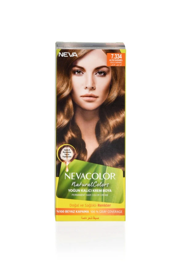 NEVA COLOR Nevacolor Natural Colors 7.334 Altın Karamel - Kalıcı Krem Saç Boyası Seti