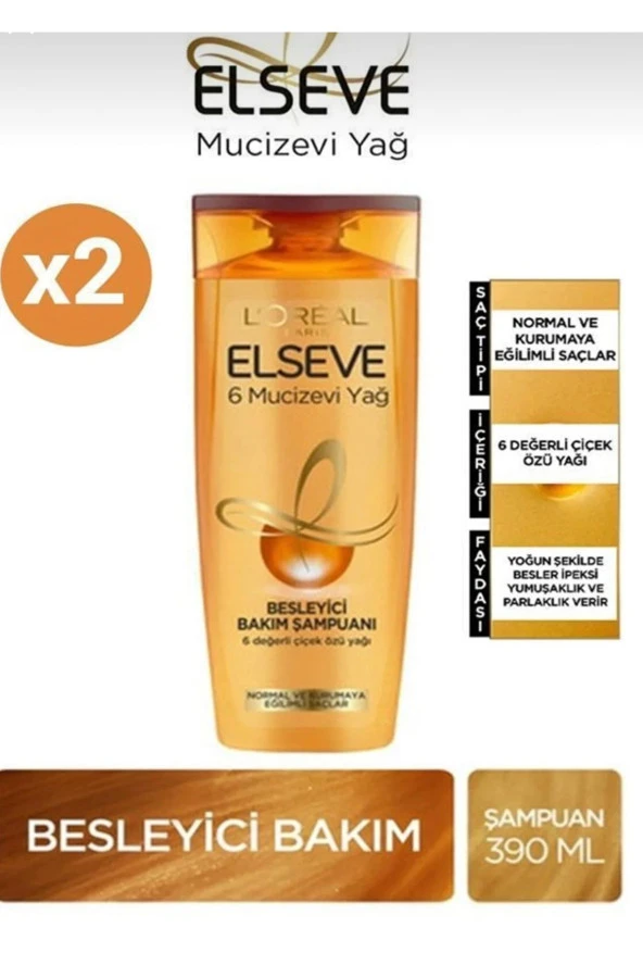 ELSEVE L'Oréal Paris Elseve Mucizevi Yağ Besleyici Bakım Şampuanı 2*390 Ml