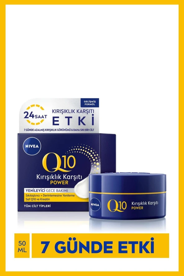 NIVEA Q10 Kırışık Karşıtı Yüz Gece Kremi 50 Ml,Cilt Sıkılaştırıcı,Saf Q10 Ve Keratin,24 Saat Nemlendirme