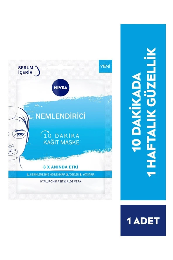 NIVEA Nemlendirici 10 Dakika Kağıt Maske (1 Adet), Hyaluronik Asit & Aloe Vera