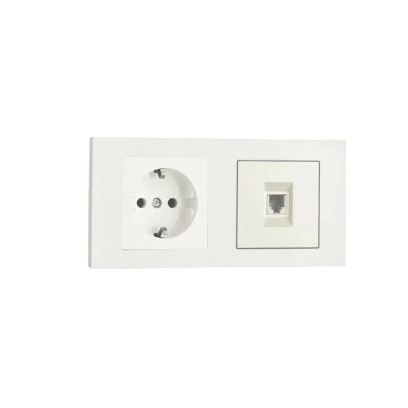 Ovivo Grano Beyaz 2'li Set Topraklı Priz ve Cat5 Data Priz Set