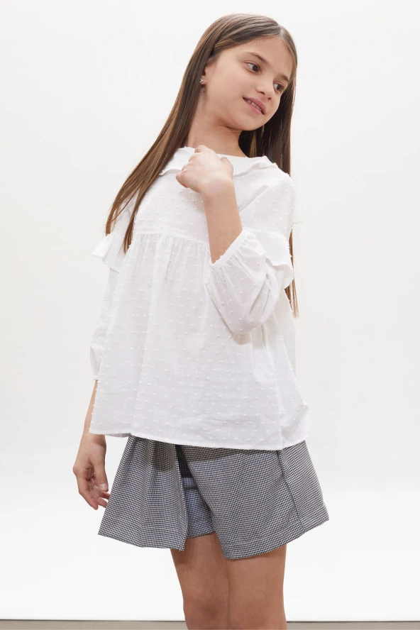 Siyah Kazayağı Desenli Şort Etekli Gömlekli Kız Takım 18262 - 2