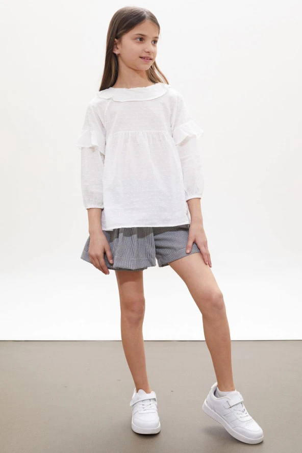 Siyah Kazayağı Desenli Şort Etekli Gömlekli Kız Takım 18262 - 3