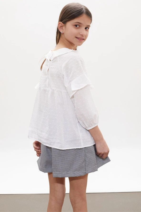 Siyah Kazayağı Desenli Şort Etekli Gömlekli Kız Takım 18262 - 5