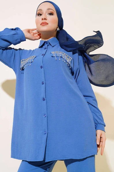 Cepleri Taş Detaylı Ayrobin Takım Mavi - 2