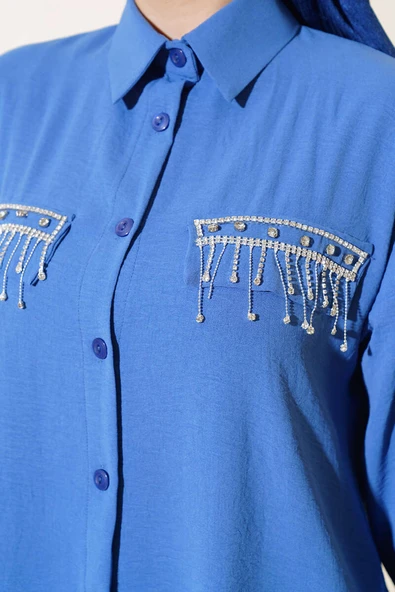 Cepleri Taş Detaylı Ayrobin Takım Mavi - 4