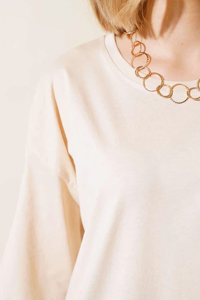 Basıc Oversize T-Shirt Bej - 4
