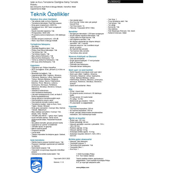 Philips HomeRun 3000 Serisi Aqua XU3000/02 Beyaz Akıllı Robot Süpürge - 2