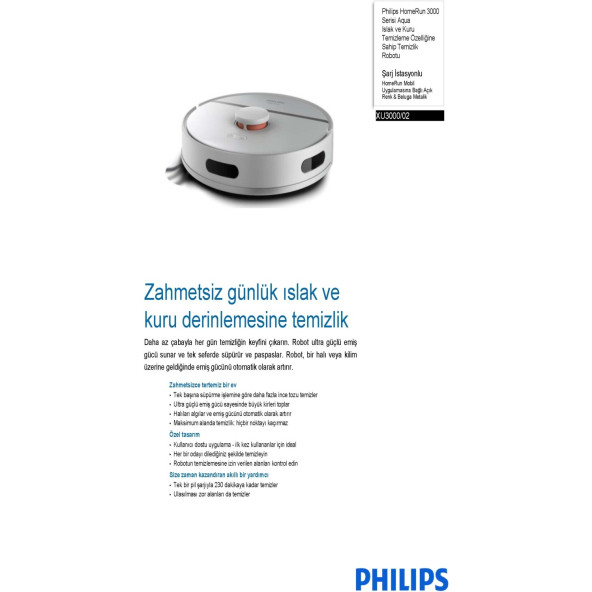 Philips HomeRun 3000 Serisi Aqua XU3000/02 Beyaz Akıllı Robot Süpürge - 3