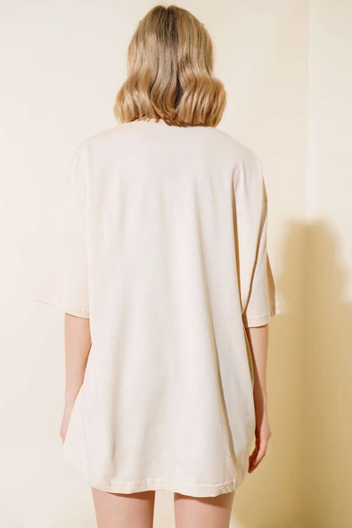 Basıc Oversize T-Shirt Bej - 3