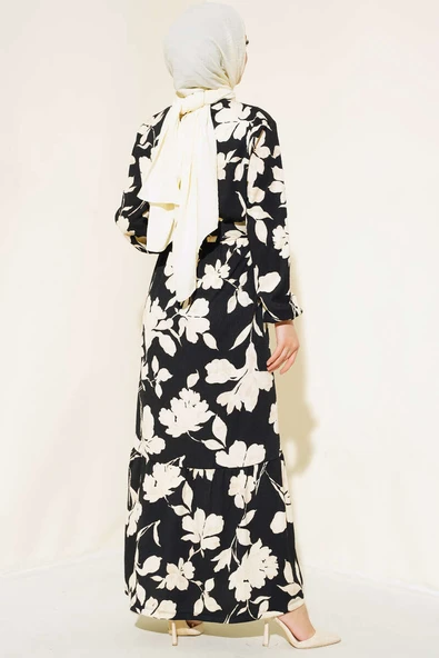 Çiçek Desenli Bürümcük Elbise Bej - Resim 3