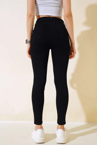 Yüksek Bel Dar Paça Kot Pantolon Siyah - Resim 3