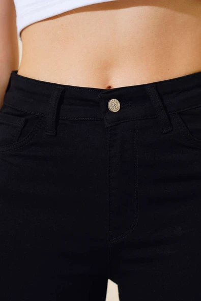 Yüksek Bel Dar Paça Kot Pantolon Siyah - Resim 4