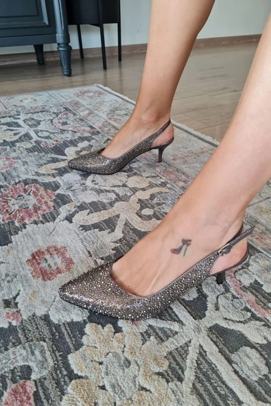 135 5340 Topukla Kadın Taşlı İnce Topuklu Stiletto Abiye Ayakkabı - 10