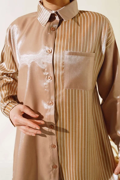 Tek Taraflı Çizgili Takım Latte - Resim 4