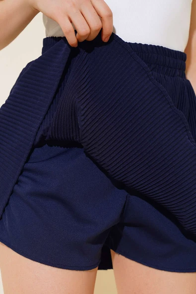 Piliseli Şort Etek Lacivert - Resim 4