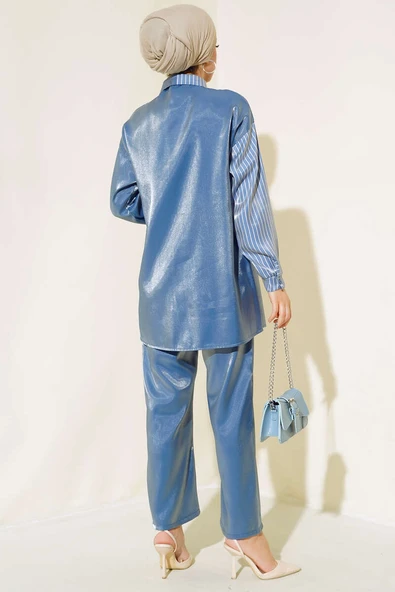 Tek Taraflı Çizgili Takım İndigo - 3