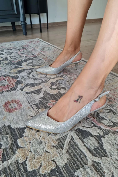 135 5340 Topukla Kadın Taşlı İnce Topuklu Stiletto Abiye Ayakkabı - 6