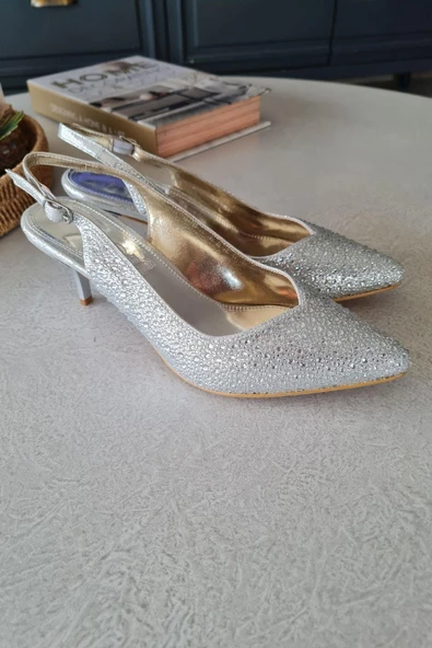 135 5340 Topukla Kadın Taşlı İnce Topuklu Stiletto Abiye Ayakkabı - 7