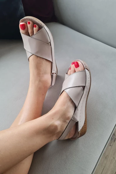 16BU 30012 Topukla Kadın Hakiki Deri Konford Sandalet - 6