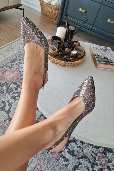 135 5340 Topukla Kadın Taşlı İnce Topuklu Stiletto Abiye Ayakkabı - 12