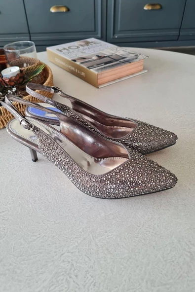 135 5340 Topukla Kadın Taşlı İnce Topuklu Stiletto Abiye Ayakkabı - 11