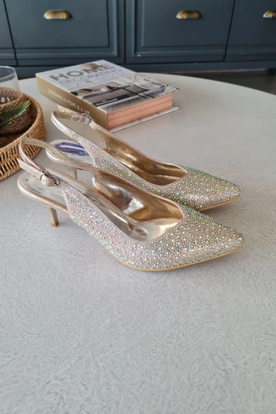 135 5340 Topukla Kadın Taşlı İnce Topuklu Stiletto Abiye Ayakkabı - 3