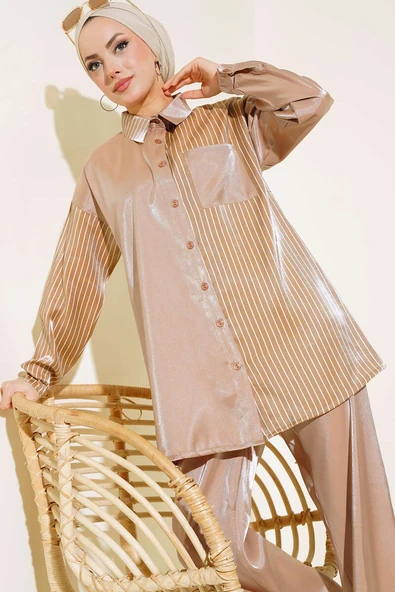 Tek Taraflı Çizgili Takım Latte - Resim 2