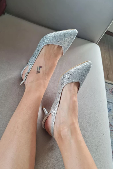 135 5340 Topukla Kadın Taşlı İnce Topuklu Stiletto Abiye Ayakkabı - 5