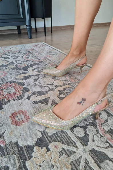 135 5340 Topukla Kadın Taşlı İnce Topuklu Stiletto Abiye Ayakkabı - 2