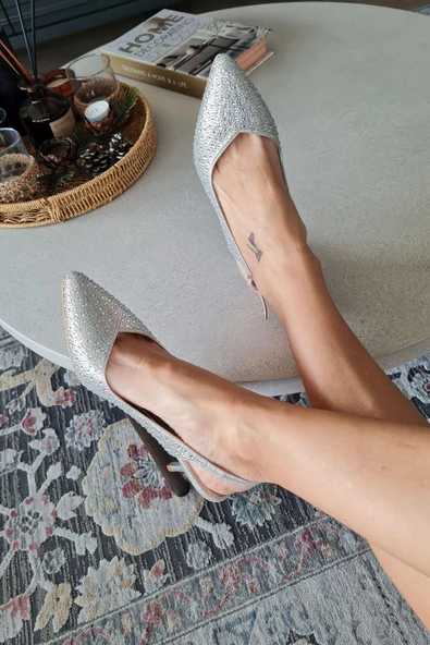 135 5340 Topukla Kadın Taşlı İnce Topuklu Stiletto Abiye Ayakkabı - 8