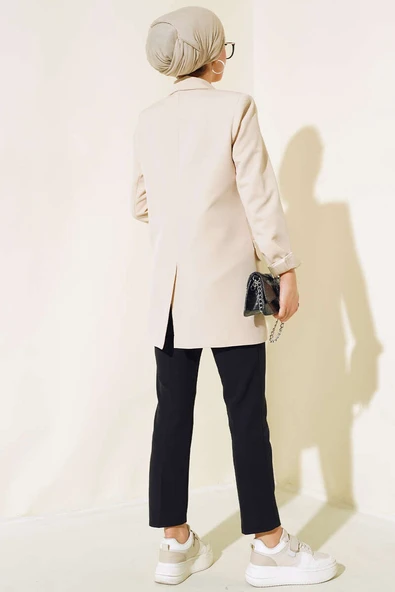 Düğmeli Blazer Ceket Bej - 3