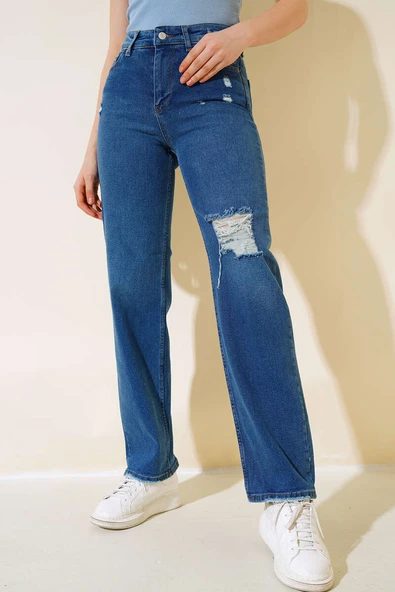 Palazzo Lazerli Kot Pantolon Mavi ürün görseli 1