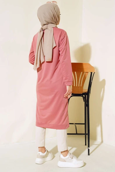 Arma Detaylı Uzun Tunik Gül Kurusu - Resim 3