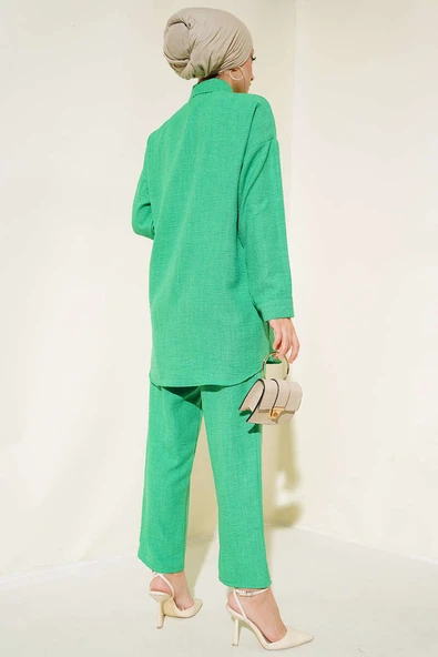 Cep Kapakları İnci Süslemeli Keten İkili Takım Benetton - Resim 3