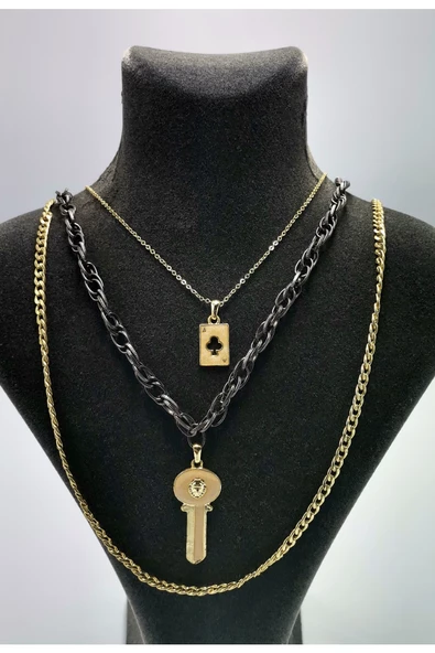 Beyaz Yonca Detaylı Altın Sarısı Zincir Kolye ürün görseli 1