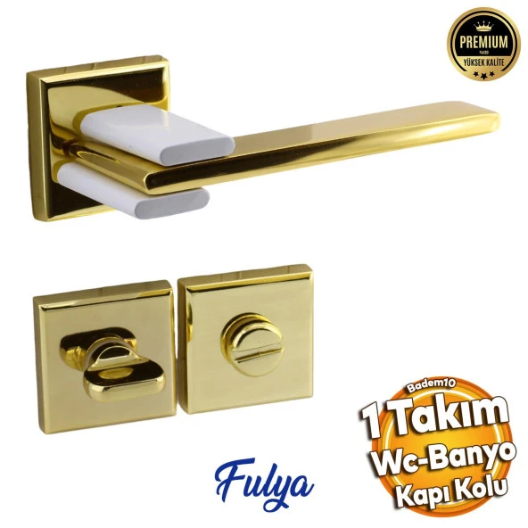 Fulya Lüx Gold Wc Banyo Kapı Kolu Altın Kare Rozetli Kapı Sağa ve Sola Uygun Kapı Kolları Kapı Kulpu