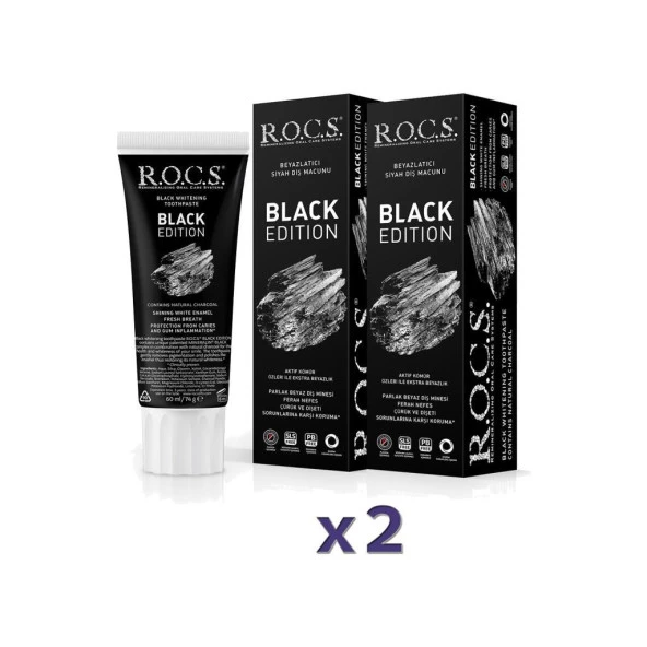 Rocs Black Edition Beyazlatıcı Diş Macunu 60 Ml 2'Li PAKET (SKT:02/2026)