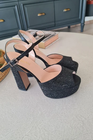 036 4183 Topukla Kadın Platformlu Taşlı Abiye Ayakkabı - Resim 7