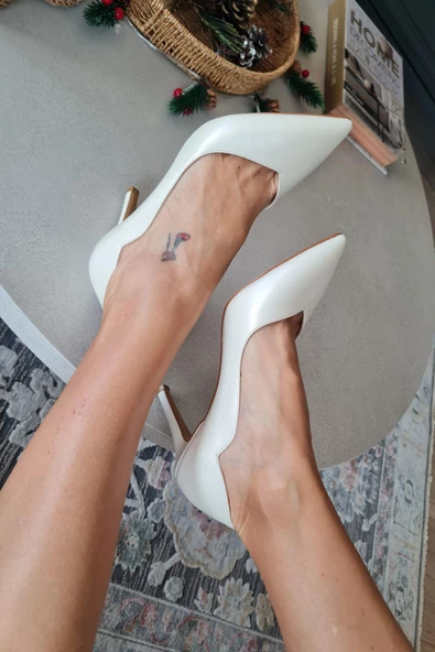 34IZ 41 Topukla Kadın Topuk Stiletto Ekru Abiye Ayakkabı - 5