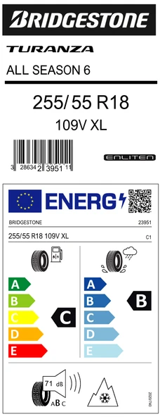 Bridgestone 255/55R18 109V Xl Turanza All Season 6 C-B-71 Enlıten 4 Mevsim Lastiği (Üretim Yılı: 2024) - 2