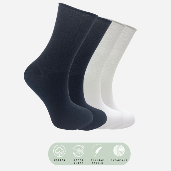 Coton Dikişsiz Lastiksiz Roll-top Yazlık Sıkmayan 2 'li Paket Uzun Kadın Çorap Seti - 2