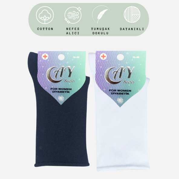 Coton Dikişsiz Lastiksiz Roll-top Yazlık Sıkmayan 2 'li Paket Uzun Kadın Çorap Seti - 3