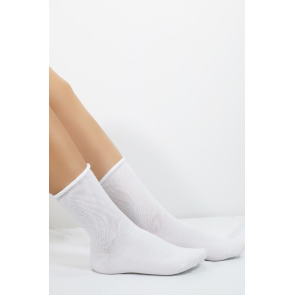 Coton Dikişsiz Lastiksiz Roll-top Yazlık Sıkmayan 2 'li Paket Uzun Kadın Çorap Seti - 5