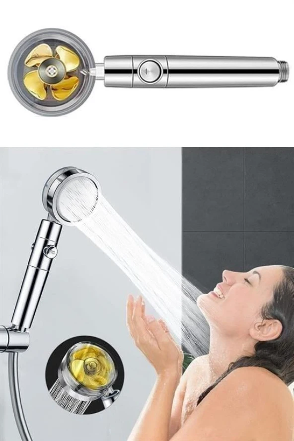 360 derece Döner Turbo Pervaneli Serinletici Tasarım Start Stop Tuşlu Duş Başlığı - AT19 - 2