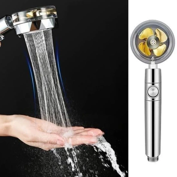 360 derece Döner Turbo Pervaneli Serinletici Tasarım Start Stop Tuşlu Duş Başlığı - AT19 - 6